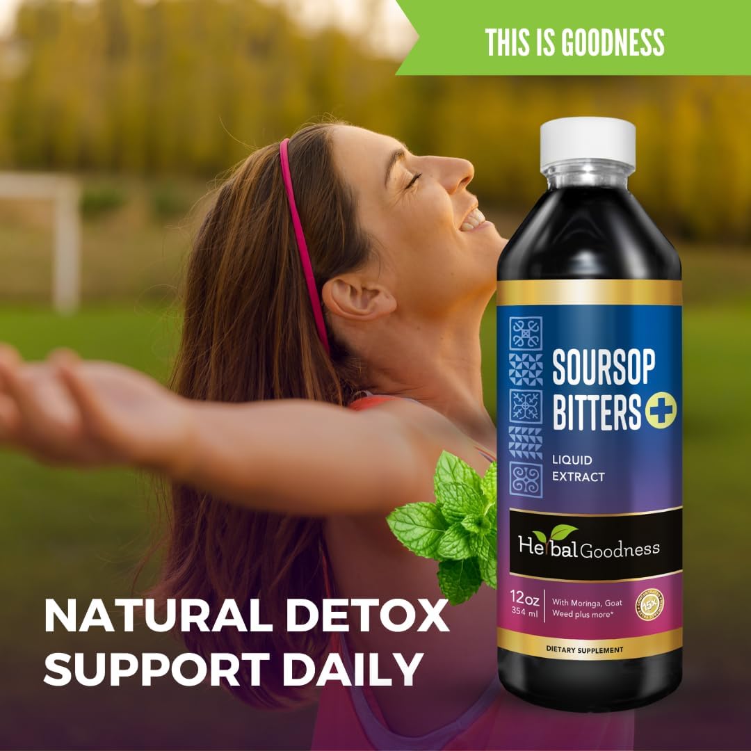 Organic Soursop Bitters Liquid 12oz - Herbal Goodness Juice with Vitamins, Supports Colon Cleanse & Digestion