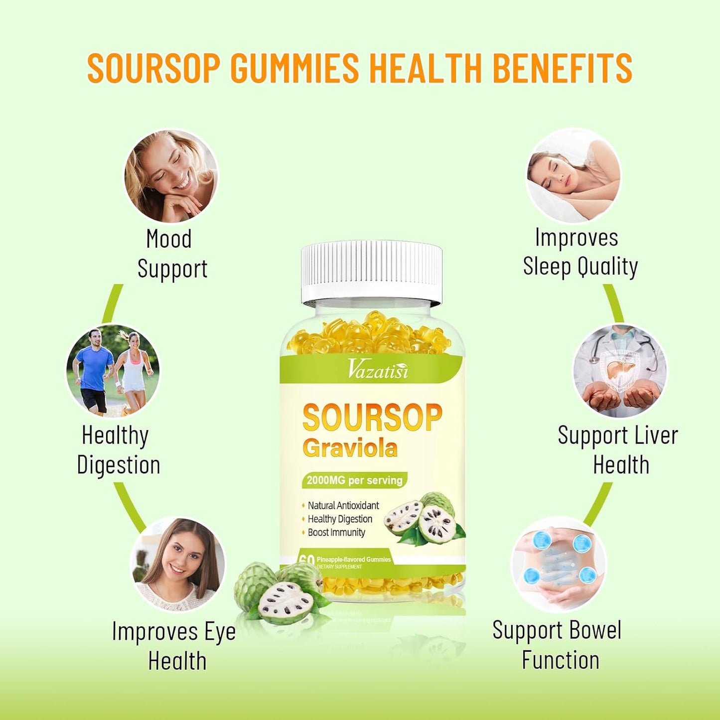 Organic Soursop Graviola Gummies 2 Pack - Cell Support & Immune Boost - Pineapple Flavor - Sugar Free & Vegan