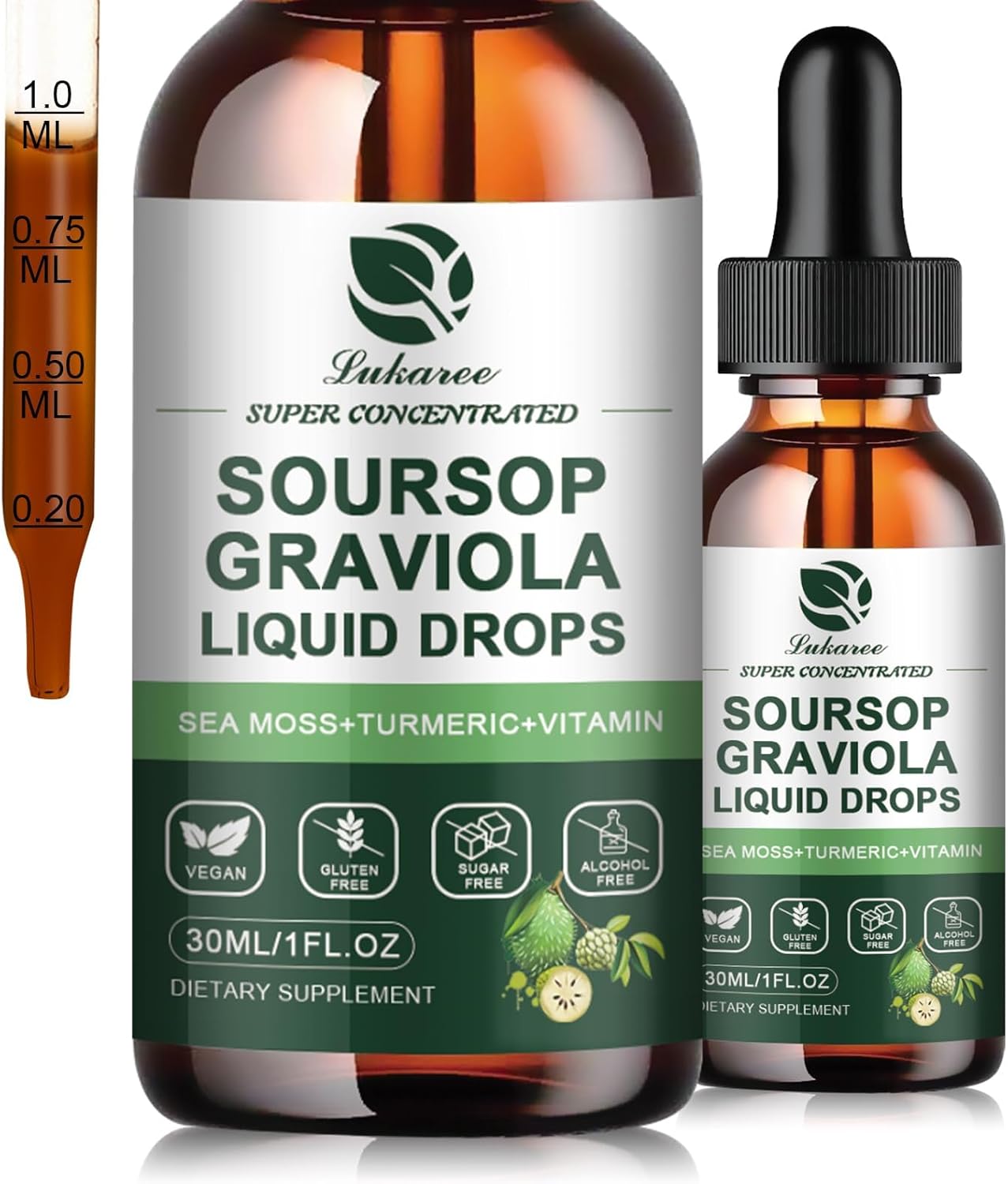 Organic Soursop Graviola Leaf Extract Drop with Sea Moss for Immunity & Antioxidant Support - 1 Fl Oz Liquid Supplement