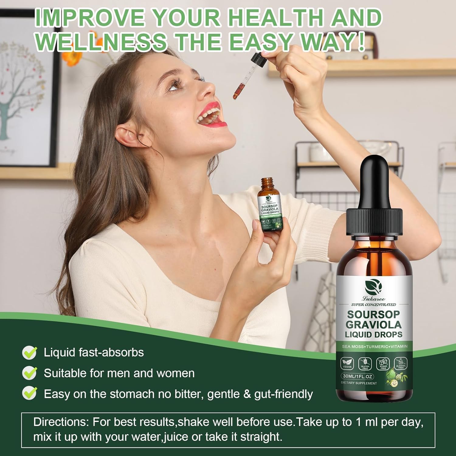 Organic Soursop Graviola Leaf Extract Drop with Sea Moss for Immunity & Antioxidant Support - 1 Fl Oz Liquid Supplement