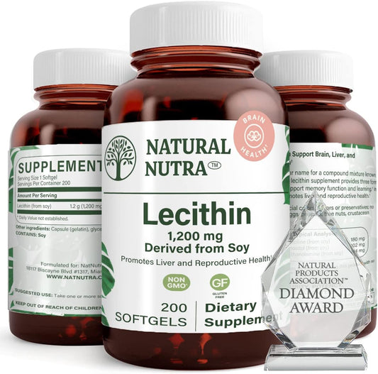 Organic Soy Lecithin Supplement 1200mg - Brain & Liver Support, Procreant Health Boost - Gluten & BPA Free, 200 Softgels