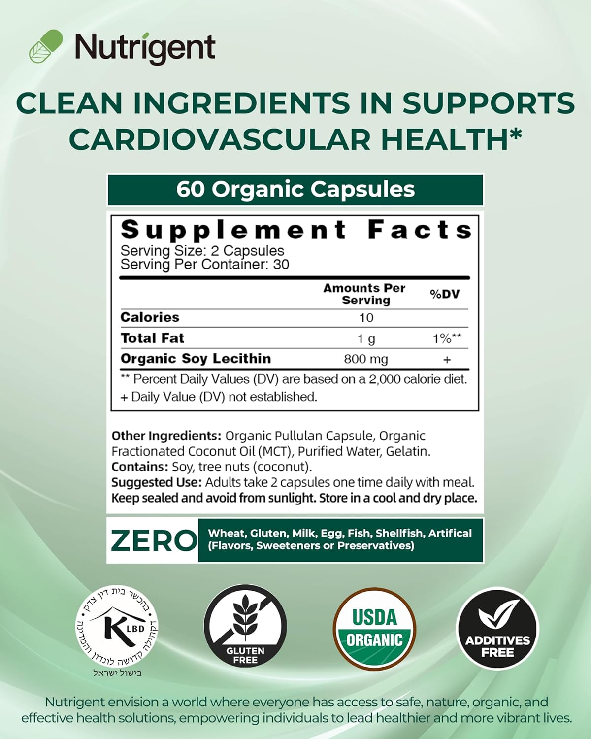 Organic Soy Lecithin Supplement 800mg - Brain & Liver Health Support - Non-GMO - Gluten Free - 60 Count