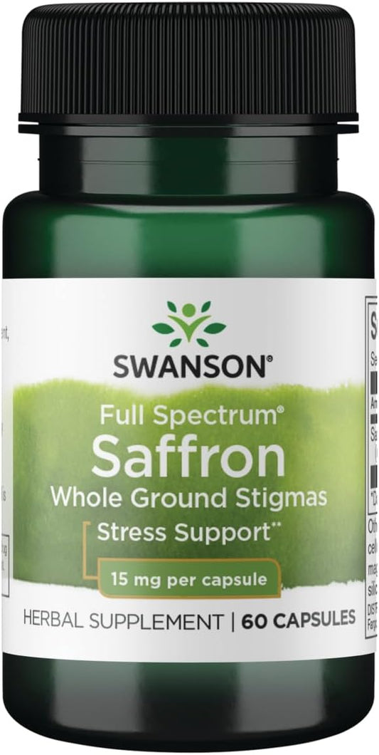 Organic Spanish Saffron Supplement for Natural Mood Support & Stress Management - Swanson Full Spectrum Saffron Capsules - 60 Veggie Capsules