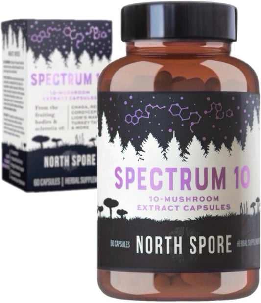Organic 'Spectrum 10' Mushroom Capsules | Cognitive Supplement with 10 Medicinal Mushrooms | Energy, Focus, Clarity - 60ct