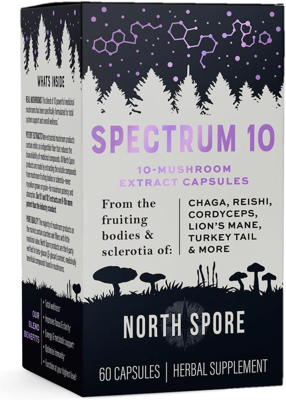 Organic 'Spectrum 10' Mushroom Capsules | Cognitive Supplement with 10 Medicinal Mushrooms | Energy, Focus, Clarity - 60ct