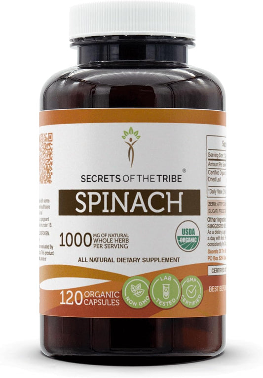 Organic Spinach Capsules by Secrets of the Tribe | Vegetarian Capsules with Certified Organic Spinach Leaf (120 Capsules)