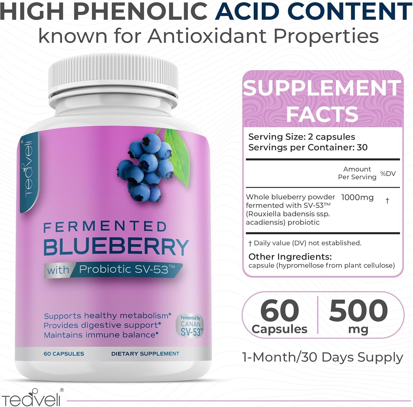Organic Spirulina Chlorella Capsules with Fermented Blueberry - Superfood Supplement for Health and Wellness