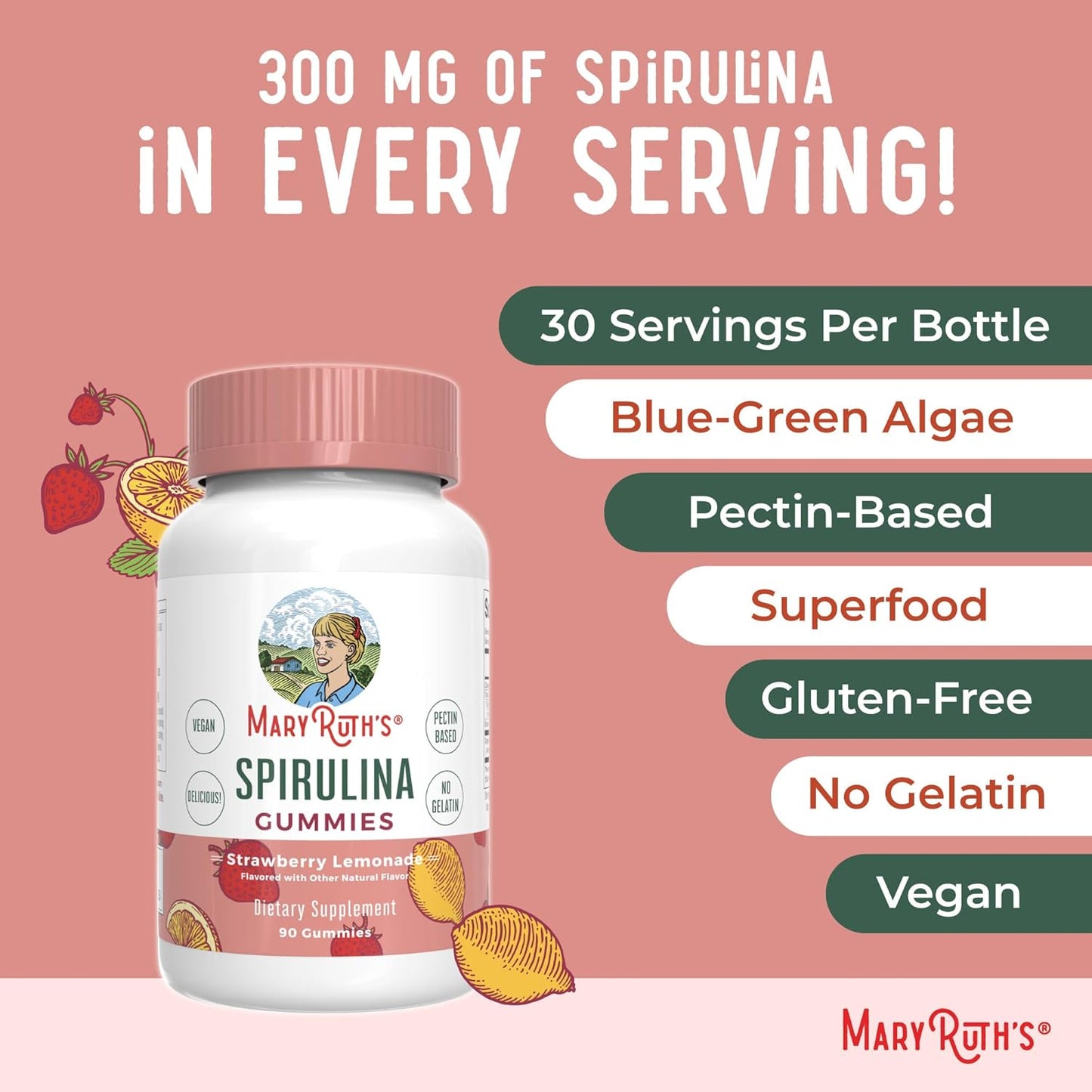 Organic Spirulina Gummies for Ages 14+ | Vegan Superfood Gummies | Non-GMO | 90 Count