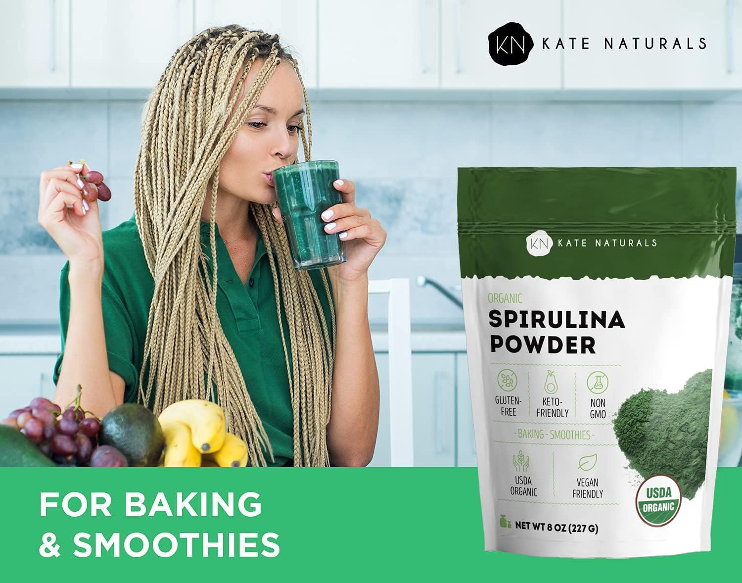 Organic Spirulina Powder - Immune Support & Antioxidants - Nutrient-Dense Superfood (8 oz, USDA Certified, Non-GMO, Gluten-Free)