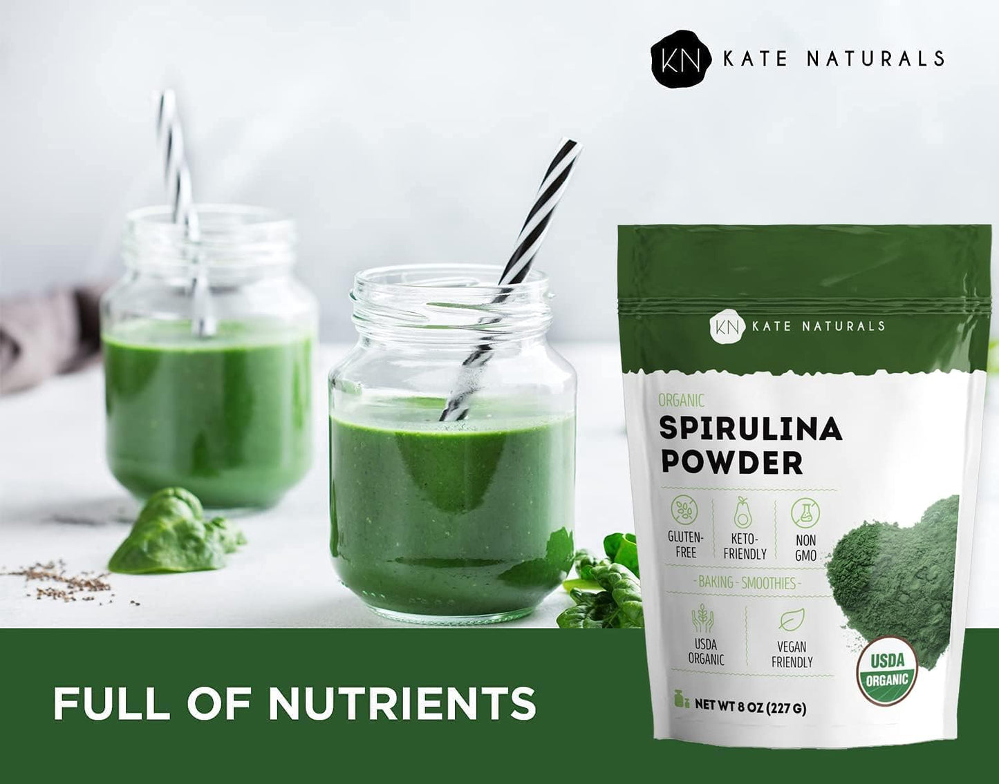 Organic Spirulina Powder - Immune Support & Antioxidants - Nutrient-Dense Superfood (8 oz, USDA Certified, Non-GMO, Gluten-Free)