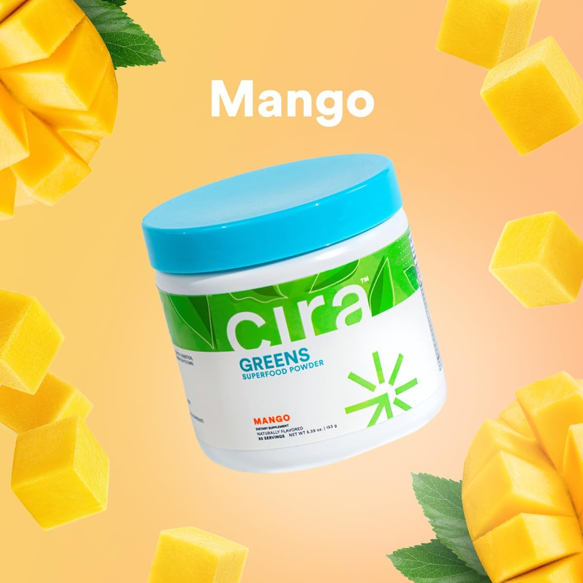 Organic Spirulina Superfood Powder with Antioxidant-Rich Ingredients for Energy & Digestion - Mango, 30 Servings