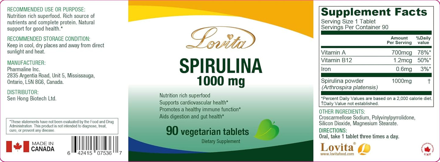 Organic Spirulina Tablets 1000mg - Natural Multivitamin Superfood, Vegan & Non-Irradiated - 90 Vegetarian Tablets