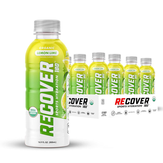 Organic Sports Hydration Drink with Electrolytes, Vitamins, No Added Sugar - 15 Calorie Beverage, Lemon Lime Flavor (16.9 Fl Oz, Pack of 12)