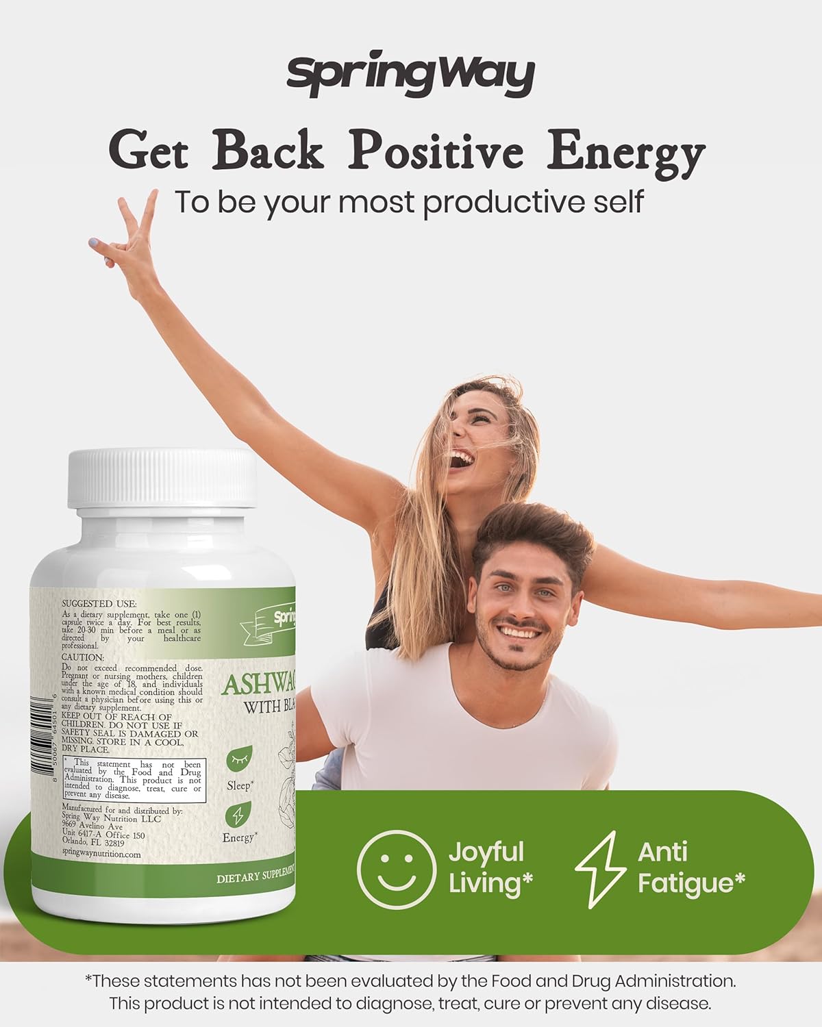 Organic Spring Way Ashwagandha Capsules with Black Pepper - 60 ct | Supports Relaxation, Energy, Immune Health | Non-GMO, Vegan, Gluten-Free