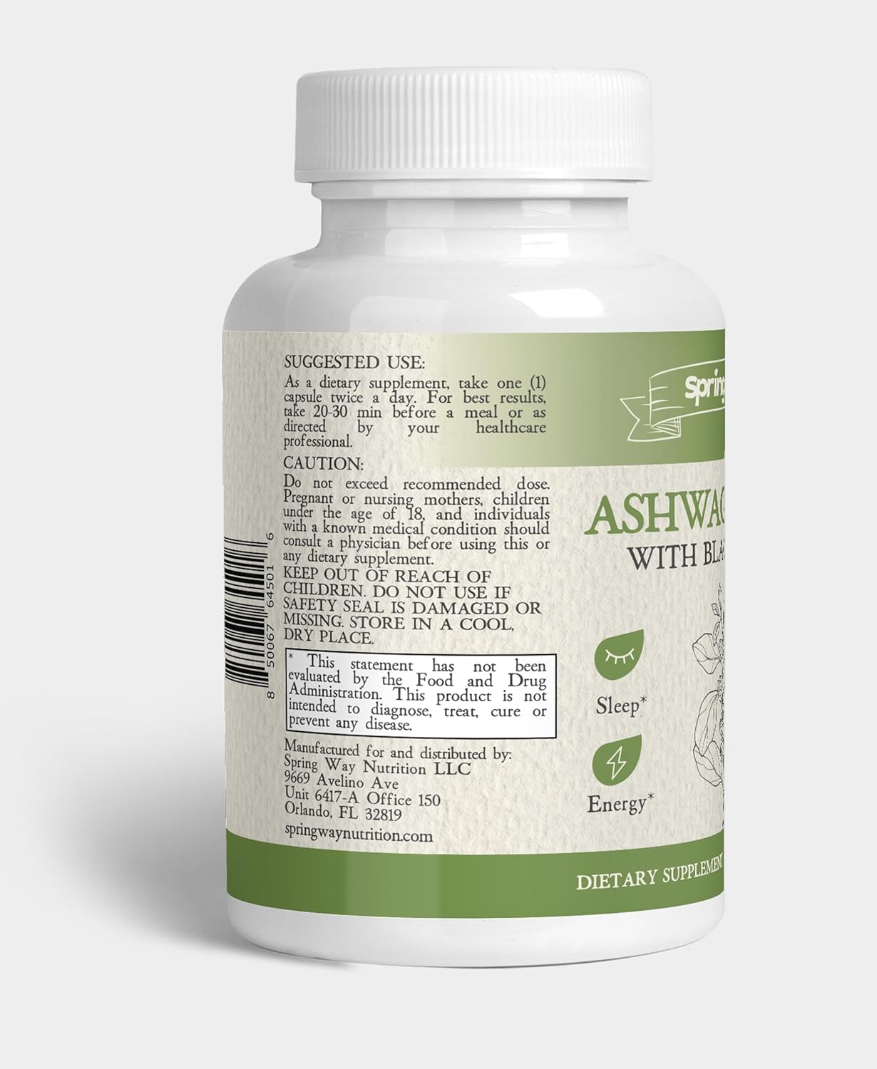 Organic Spring Way Ashwagandha Capsules with Black Pepper - 60 ct | Supports Relaxation, Energy, Immune Health | Non-GMO, Vegan, Gluten-Free