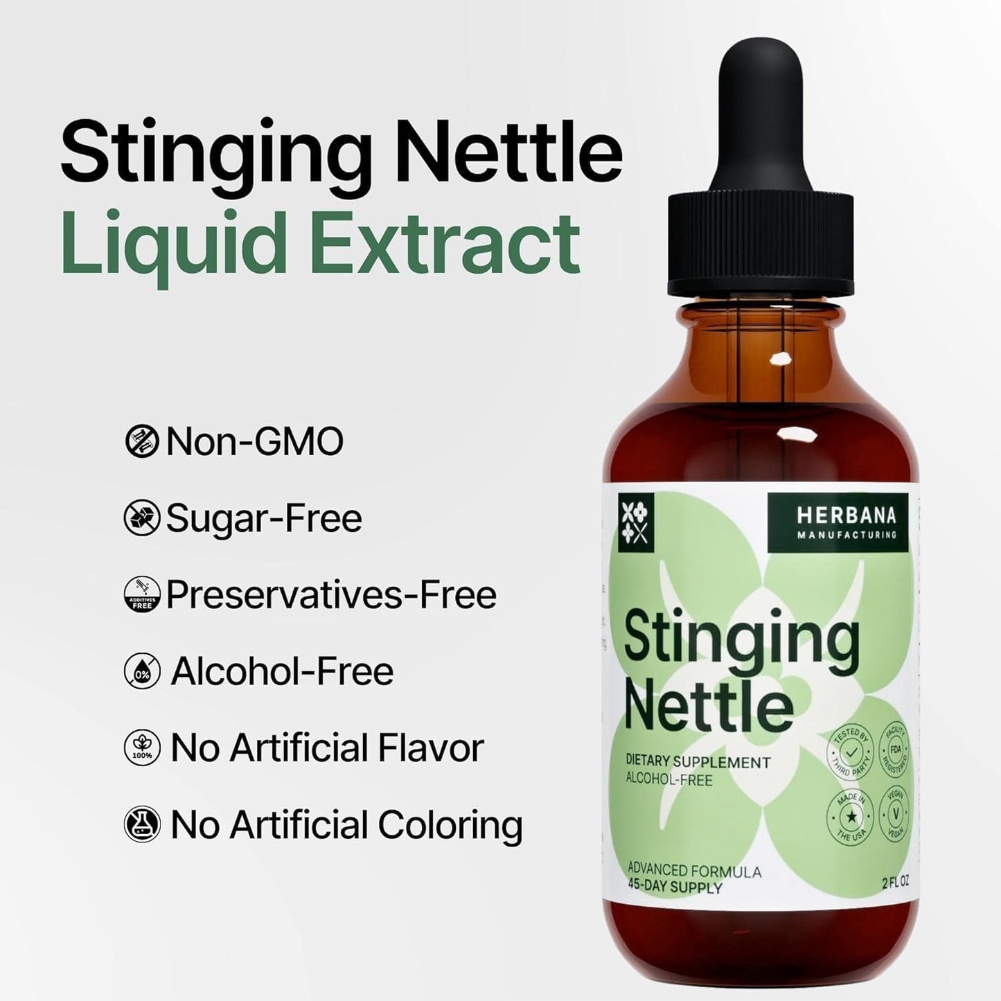 Organic Stinging Nettle Leaf and Root Liquid Extract - 2 fl oz - Herbal Urinary & Kidney Support - High Potency Supplement for Men and Women - 45-Day Supply