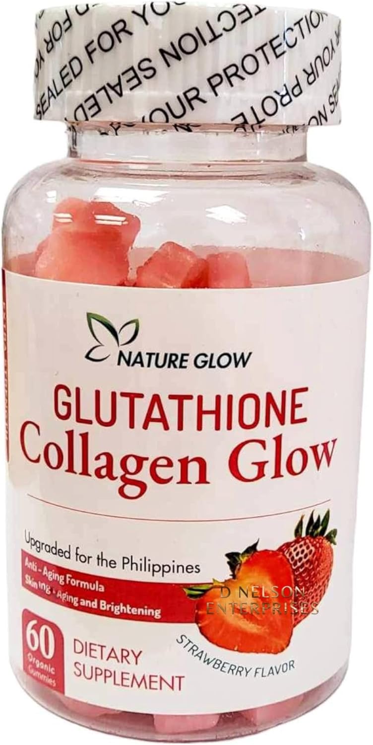 Organic Strawberry Flavor Glow Gummies with Glutathione & Collagen for Radiant Skin, 60 Chewables