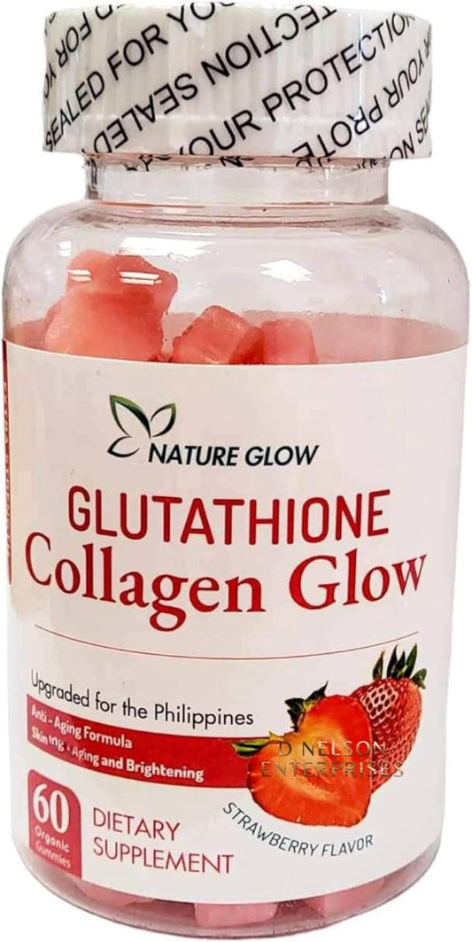 Organic Strawberry Flavor Glow Gummies with Glutathione & Collagen for Radiant Skin, 60 Chewables