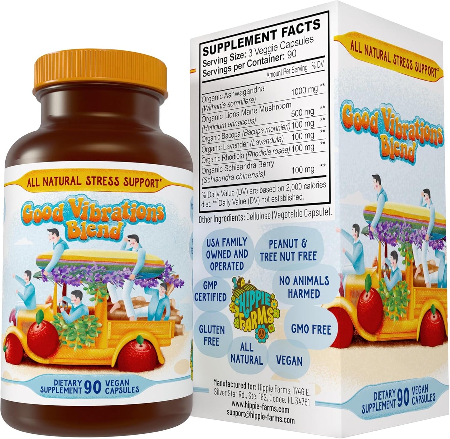 Organic Stress Relief Blend with Ashwagandha Root and Lion's Mane for Mood and Energy Support by Hippie Farms