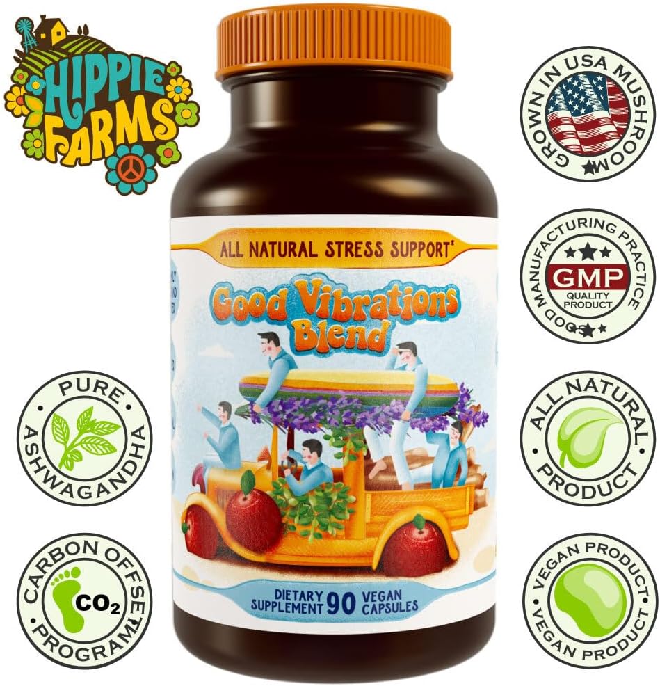 Organic Stress Relief Blend with Ashwagandha Root and Lion's Mane for Mood and Energy Support by Hippie Farms