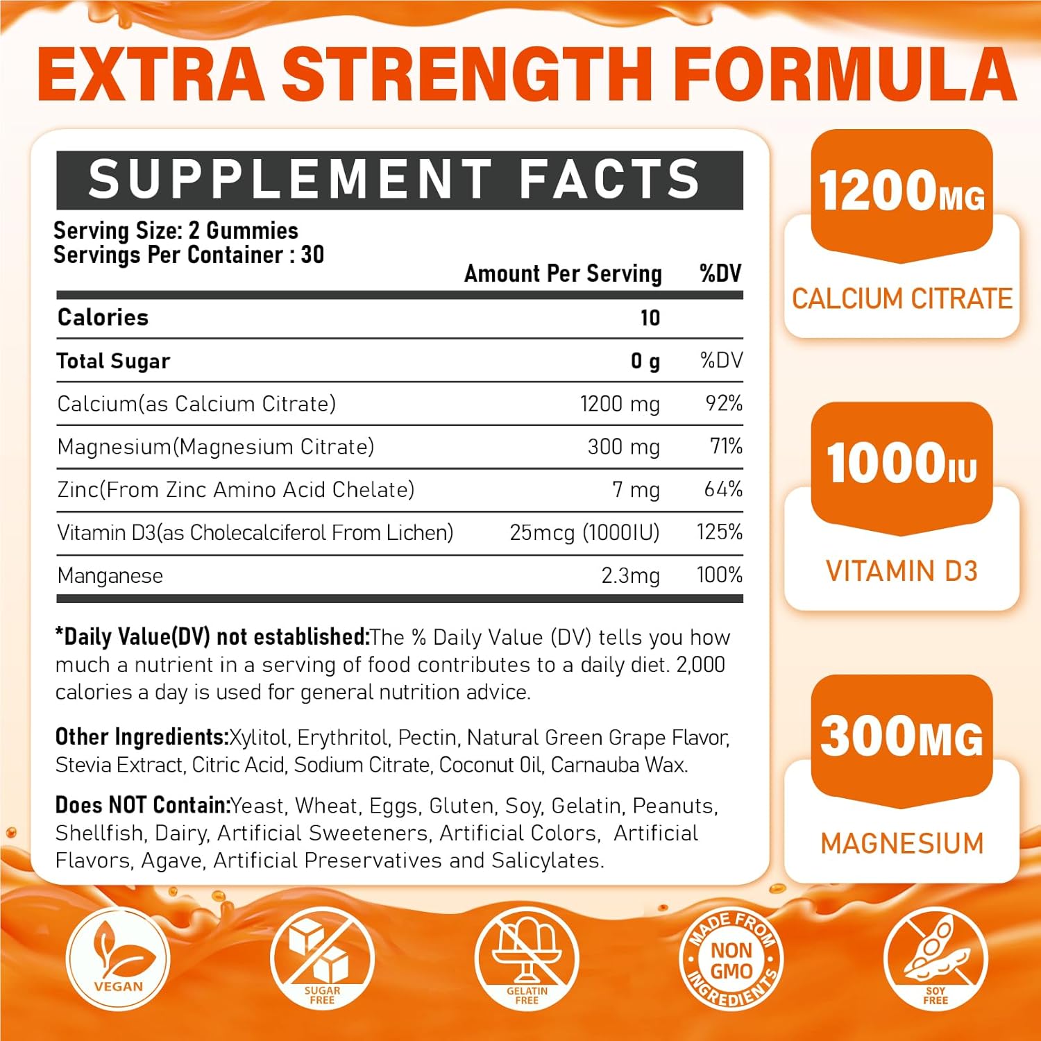 Organic Sugar-Free Calcium Citrate Gummies with Magnesium and Vitamin D3 for Adults - Chewable Calcium Supplements for Men and Women