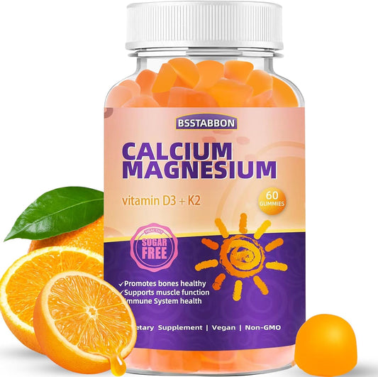 Organic Sugar-Free Calcium Magnesium Gummies with Zinc, Vitamin D3, K2 - High Absorption Vegan Chewables for Immune Support (60 count)