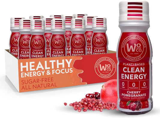Organic Sugar-Free Energy Shots with Vitamin B12 and Plant-Based Ingredients - Cherry Pomegranate Flavor - 12 Pack