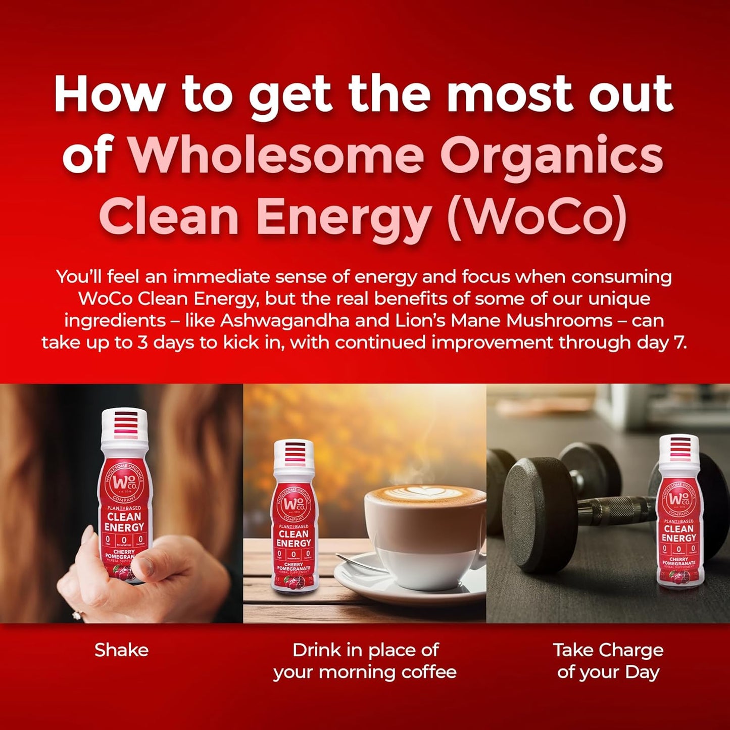 Organic Sugar-Free Energy Shots with Vitamin B12 and Plant-Based Ingredients - Cherry Pomegranate Flavor - 12 Pack
