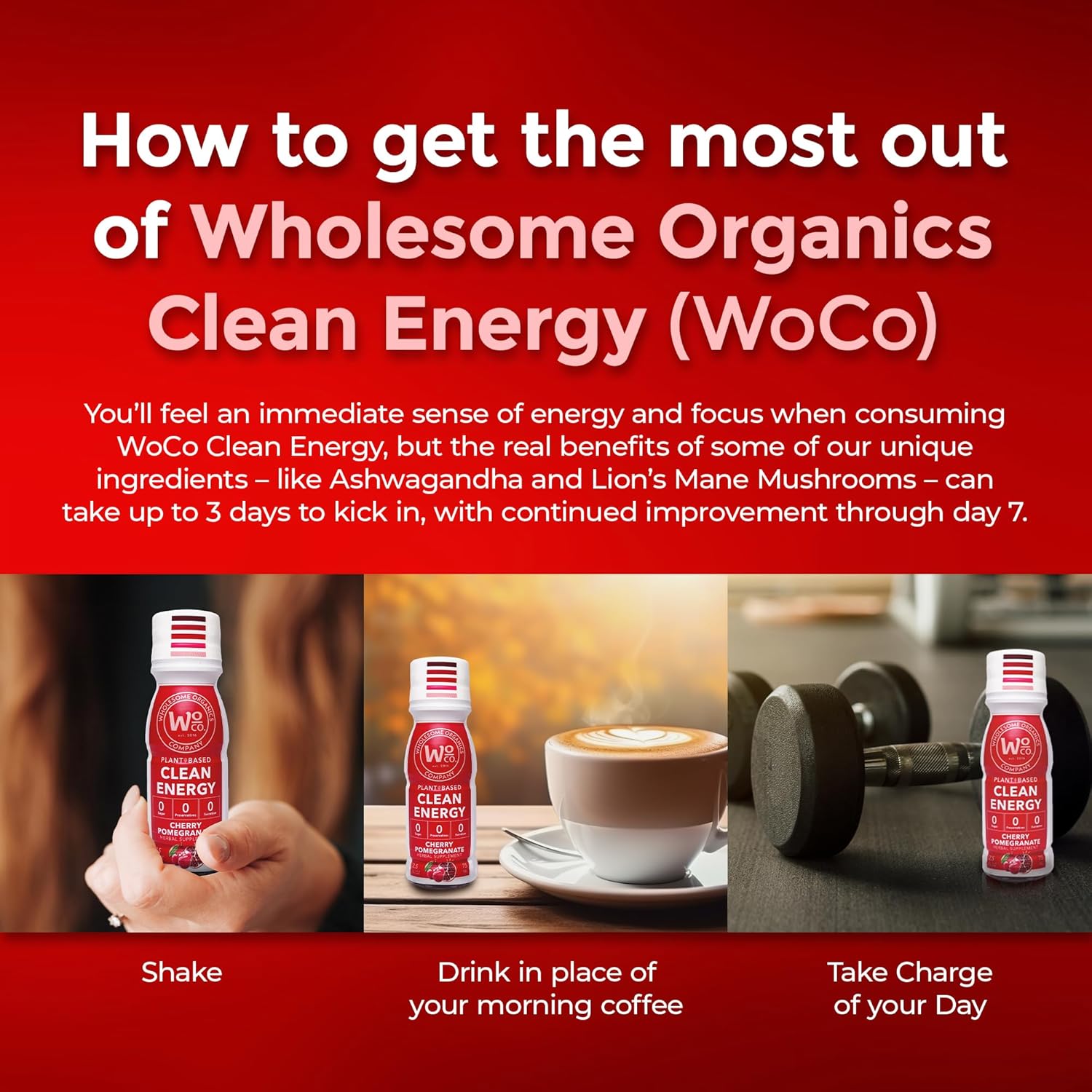 Organic Sugar-Free Energy Shots with Vitamin B12 and Plant-Based Ingredients - Cherry Pomegranate Flavor - 12 Pack