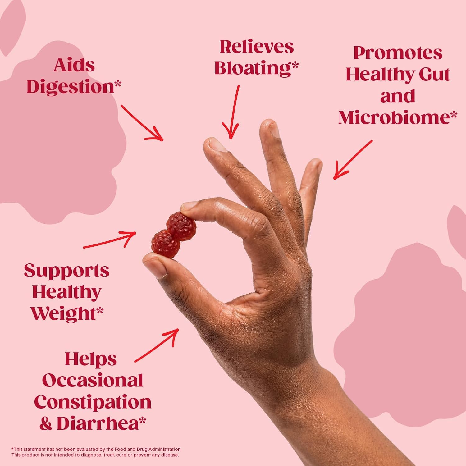 Organic Sugar-Free Fiber Gummies for Adults with Prebiotic Chicory Root - Raspberry Lemon Flavor, 60 Count, 4g Fiber per Serving