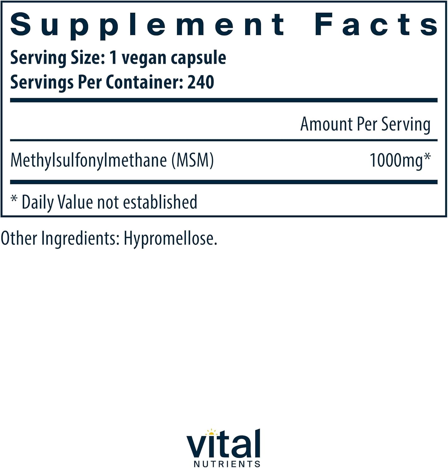 Organic Sulfur Supplement - MSM 1000mg - 240 Capsules for Vital Nutrients & Joint Health