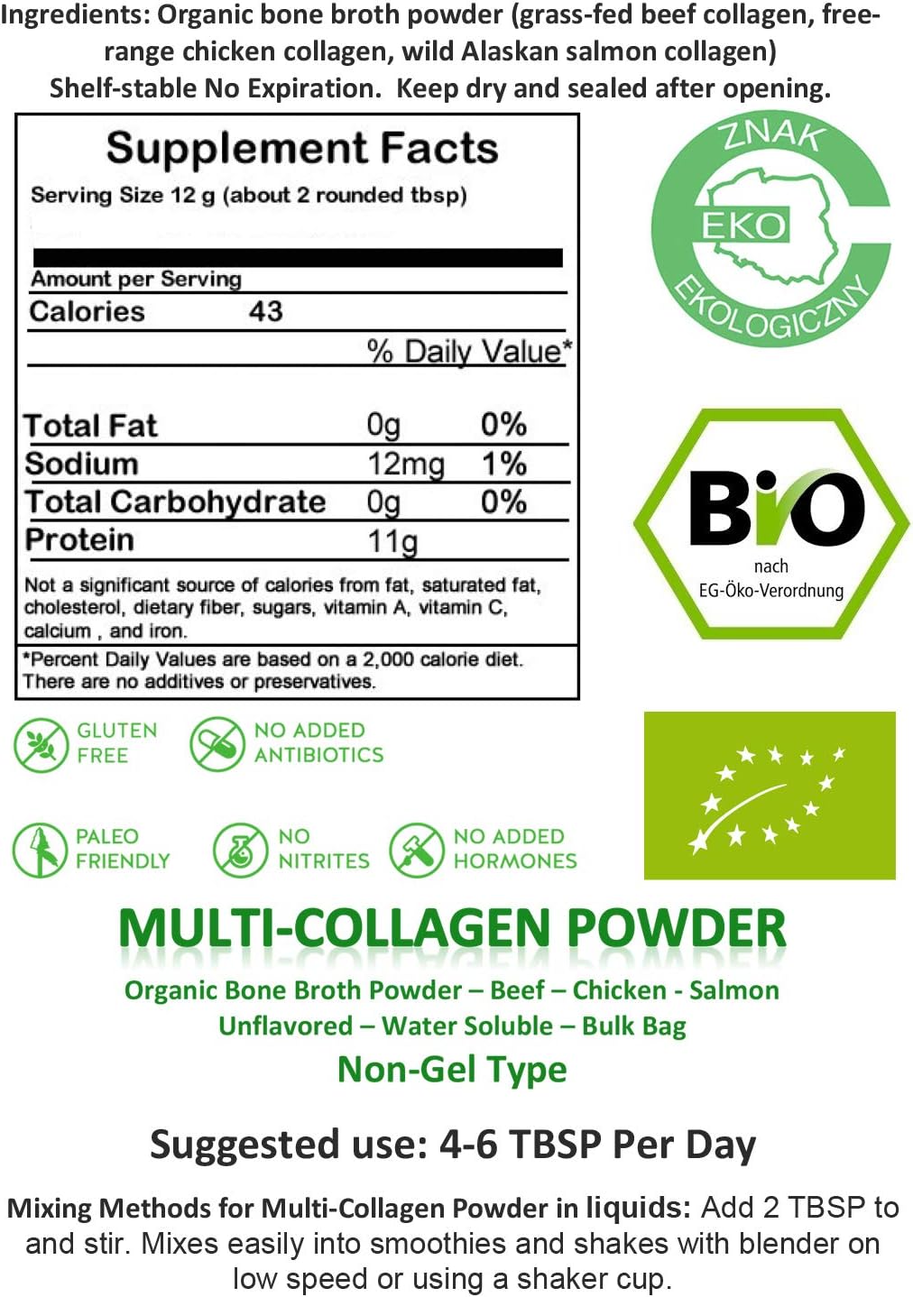 Organic Sun Cow Grass Multi Collagen Protein Powder - 5lb/2.2kg Size