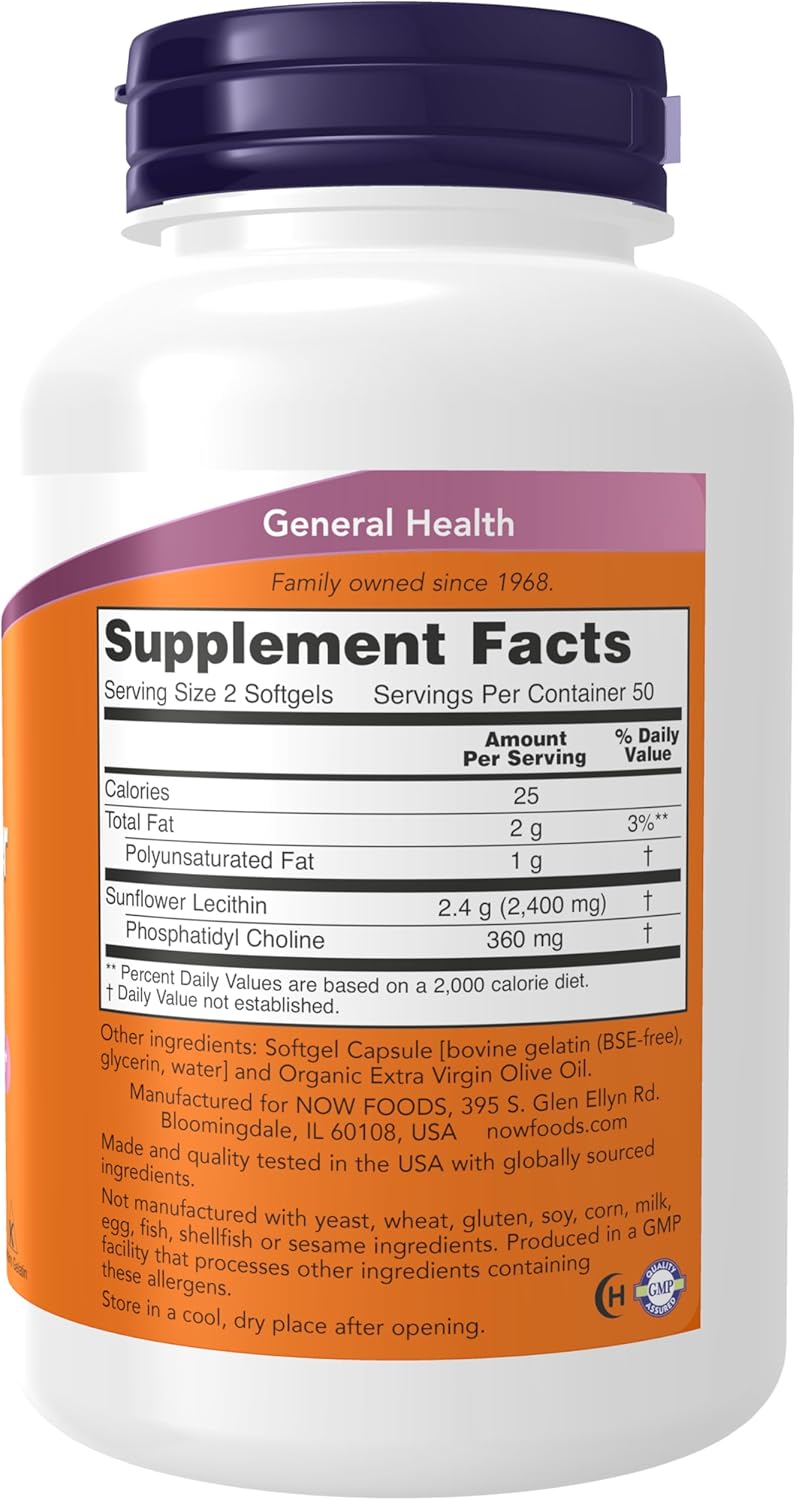Organic Sunflower Lecithin Capsules 1200MG - 100 Count by NOW FOODS