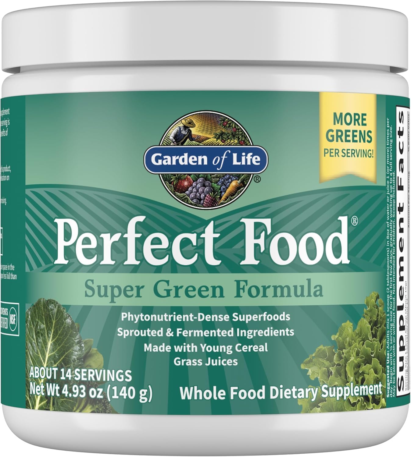 Organic Super Green Formula Powder Supplement with Probiotics - 14 Servings, 45 Superfoods, Greens, Fruits & Veggies, Immune & Digestive Support