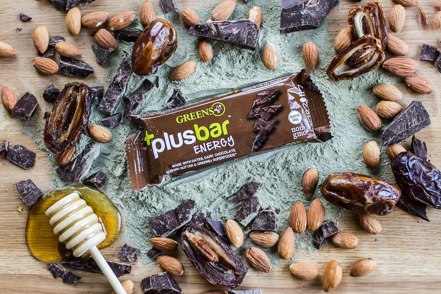 Organic Super Greens Dark Chocolate Energy Bars - Gluten Free & Vegan Snacks with Superfoods - 12 Bars, 8g Protein Meal Replacement