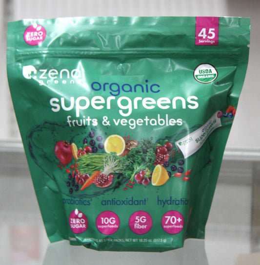 Organic Super Greens Fruits & Vegetables Powder - 45 Servings, 18.25 oz, Zero Sugar, 10g Superfoods, 5g Fiber, 70+ Superfoods