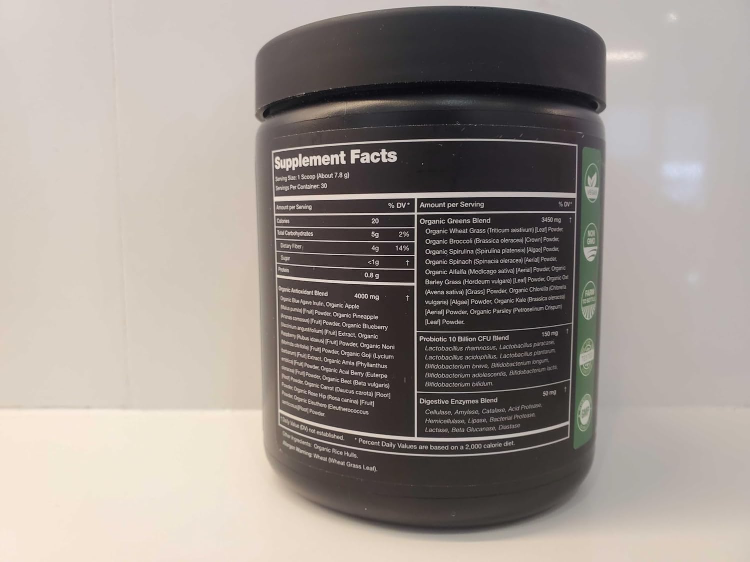 Organic Super Greens Powder with 20+ Green Veggies, Antioxidants, Digestive Enzymes & Probiotics - 9.0 Oz Unflavored
