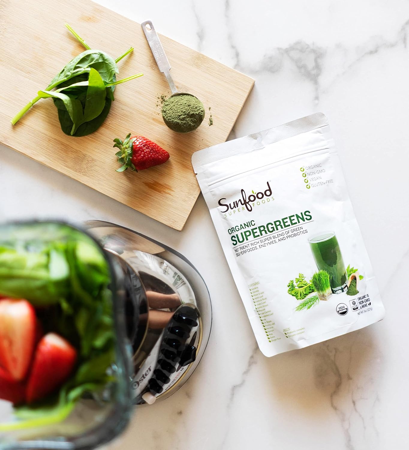 Organic Super Greens Powder with Digestive Enzymes & Probiotics for Gut Health, 8 oz, 22 Servings