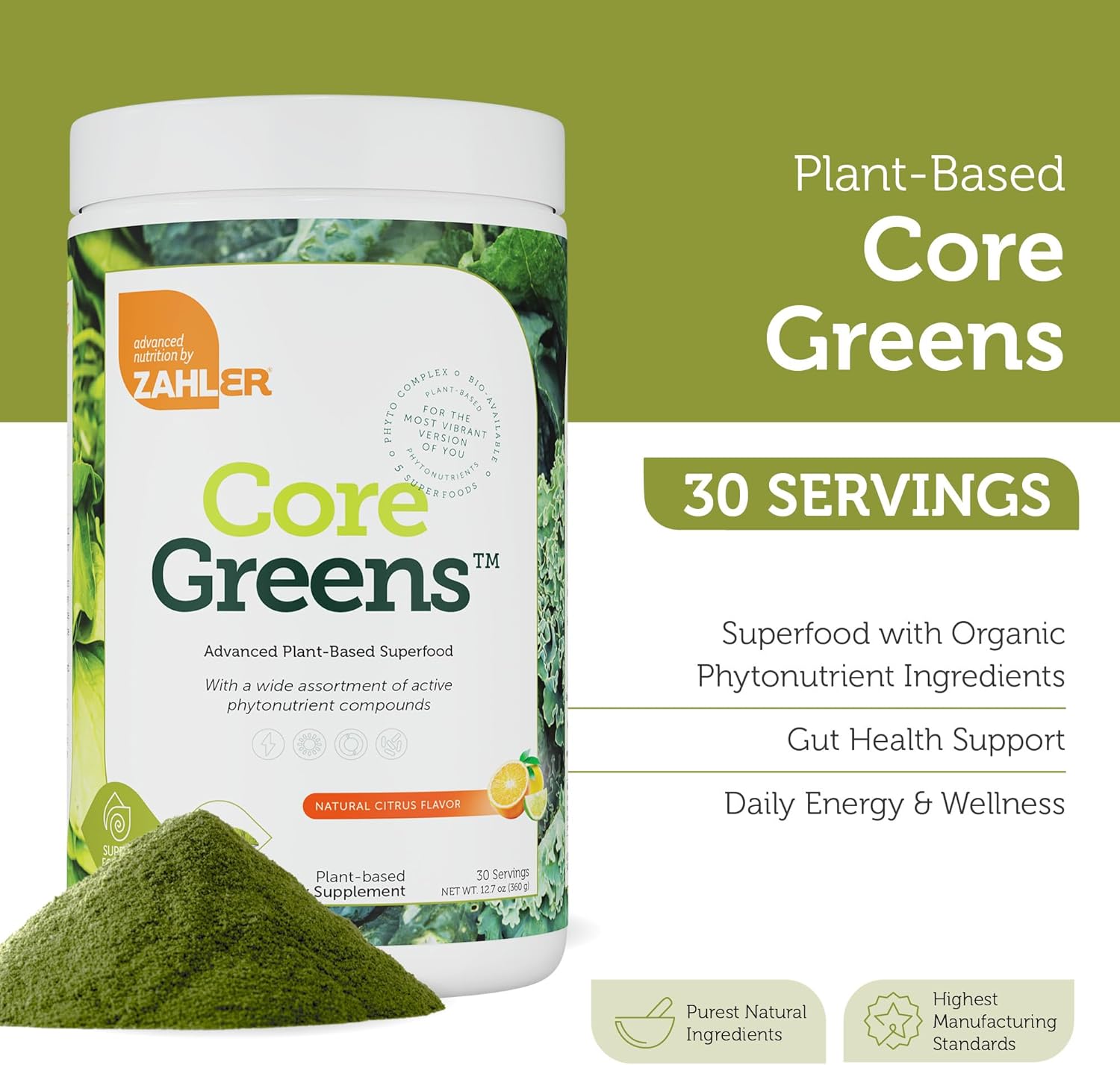 Organic Super Greens Powder with Spirulina & Chlorella - Kosher Non GMO Citrus Green Juice Powder, Phytonutrient Rich & Delicious