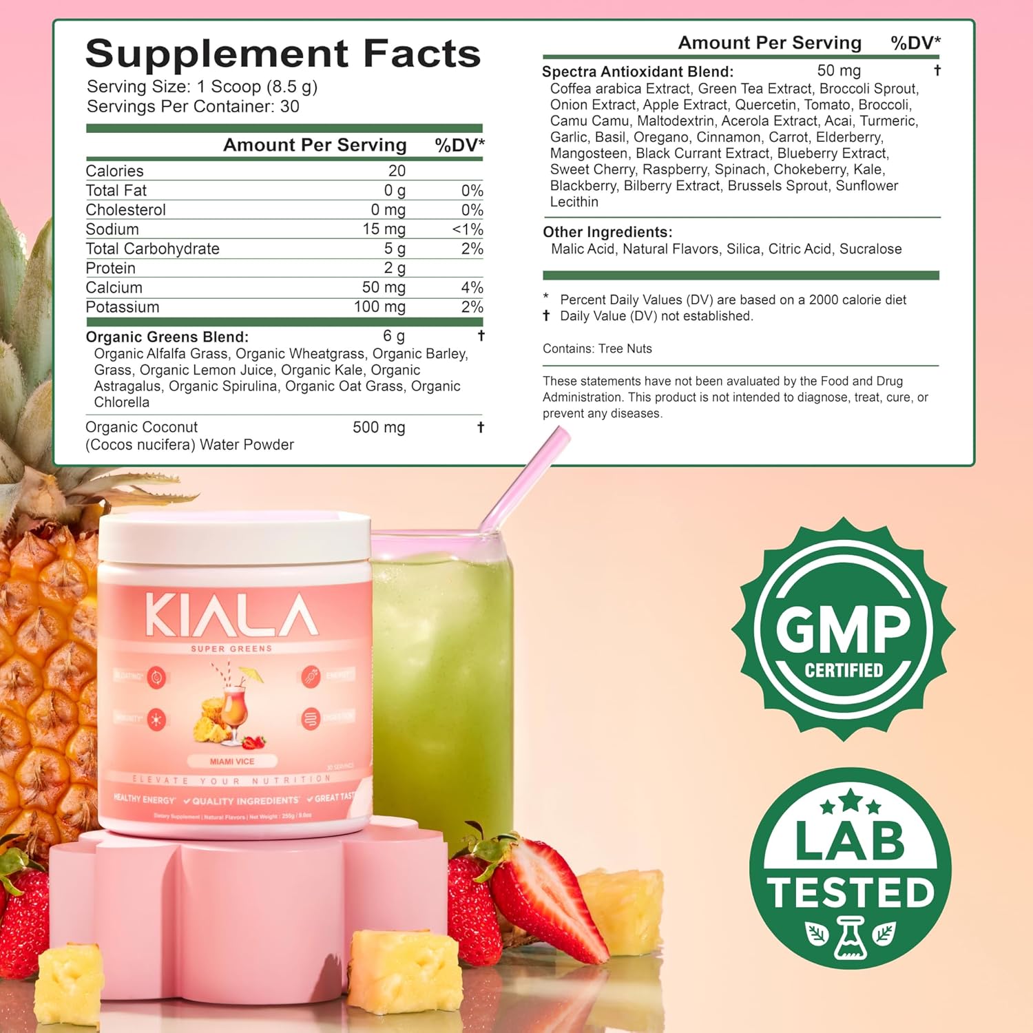 Organic Super Greens Powder with Spirulina & Chlorella for Digestion, Gut Health, Immunity, & Energy - Gluten Free, Vegan - Mixed Berry + Miami Vice Flavor - 30 Servings