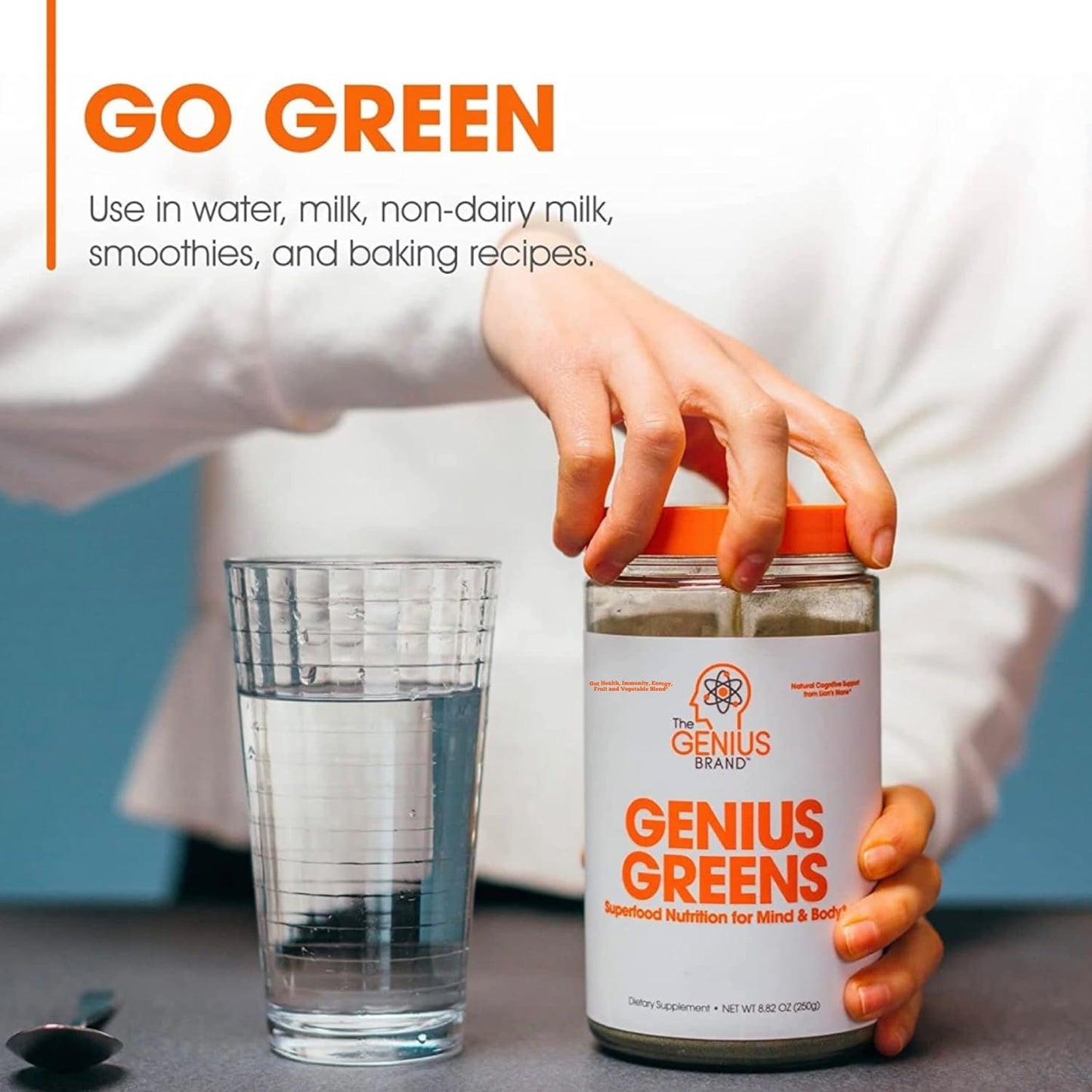 Organic Super Greens Superfood Powder with Nootropic Benefits - Spirulina, Lion's Mane, Kale, Spinach & Antioxidants - Boost Energy & Immunity