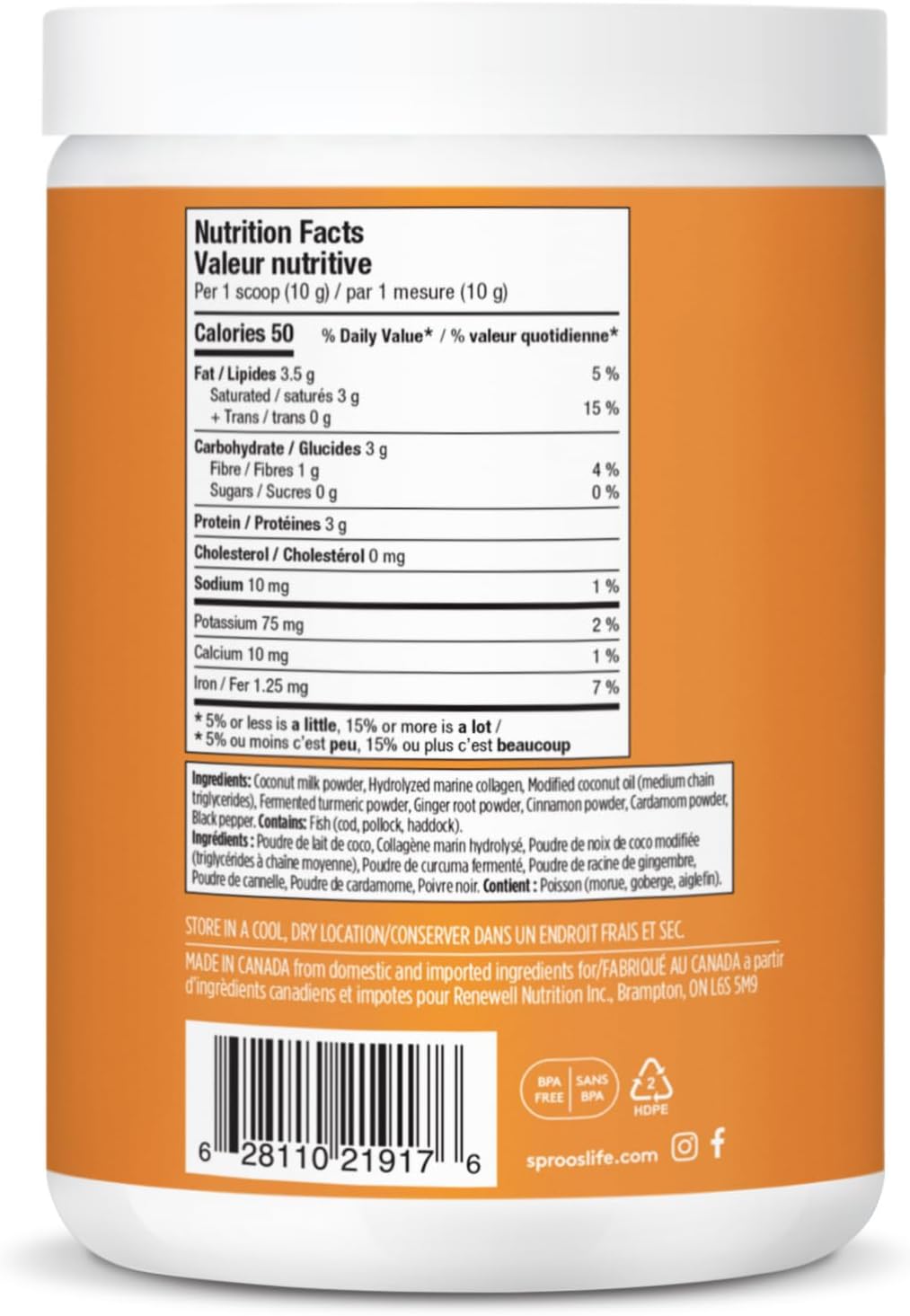 Organic Super Turmeric Latte with Marine Collagen, MCT Powder, and Coconut Milk - Unsweetened, Keto-Friendly, Dairy-Free - 200g Tub