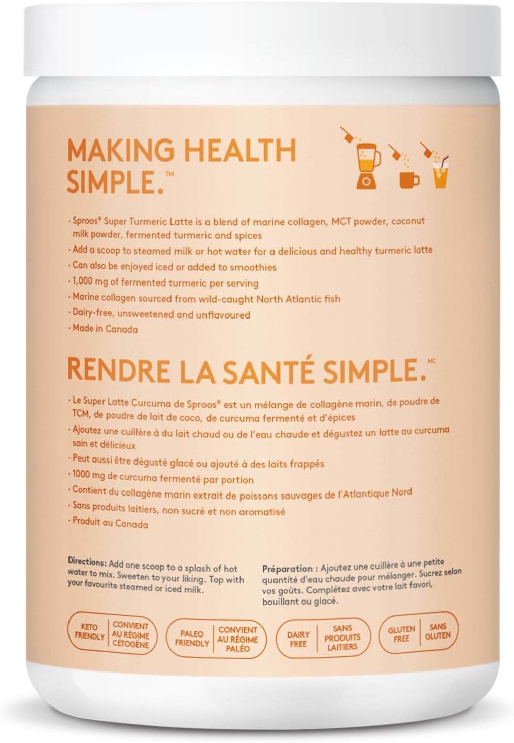 Organic Super Turmeric Latte with Marine Collagen, MCT Powder, and Coconut Milk - Unsweetened, Keto-Friendly, Dairy-Free - 200g Tub