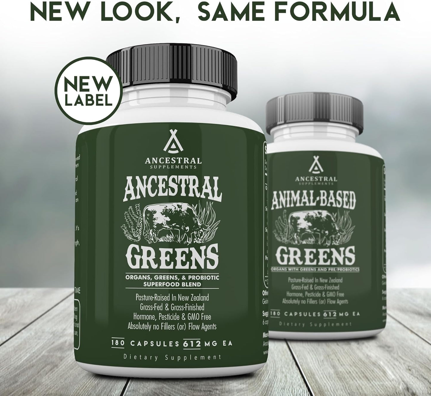 Organic Superfood Greens & Reds Blend Capsules with Grass Fed Beef Organs, Probiotics, Non GMO - 180 Count