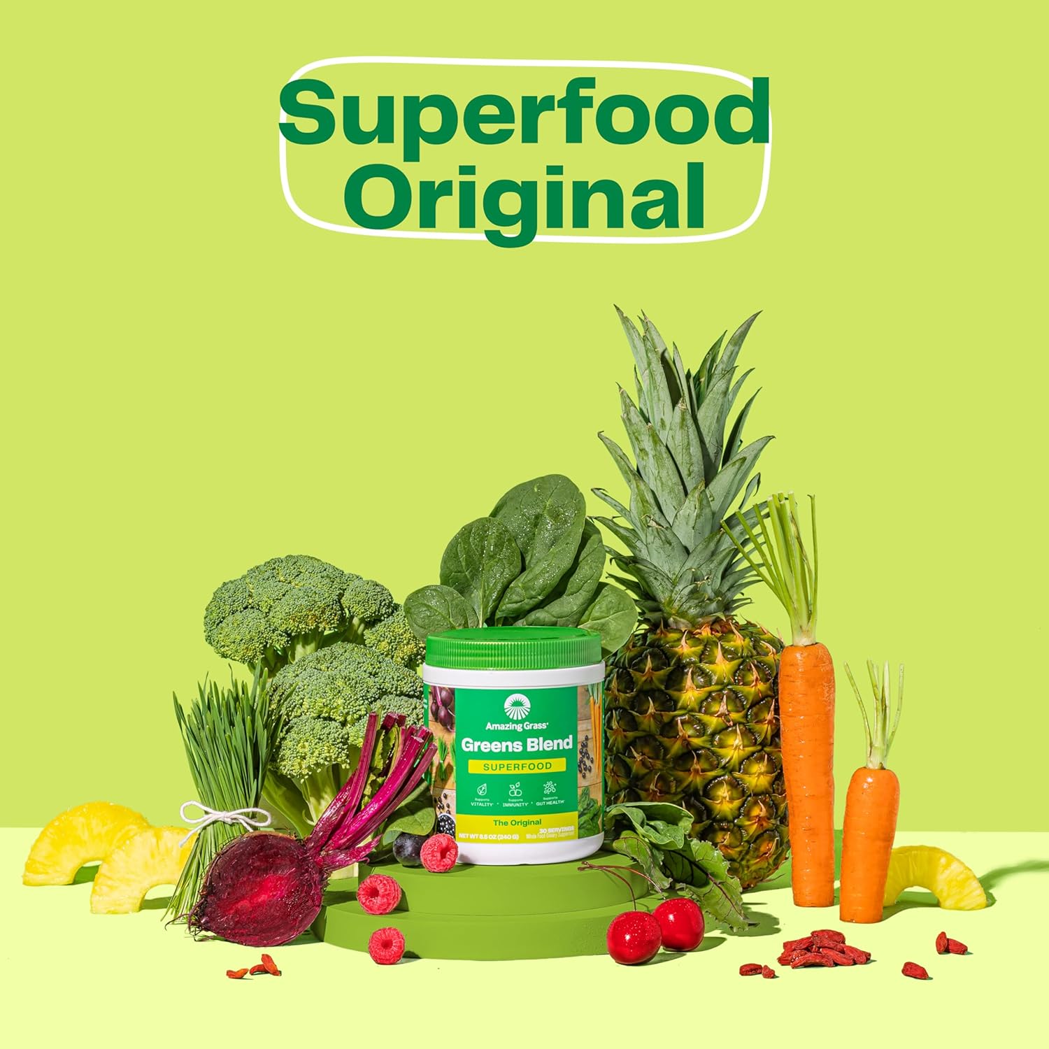 Organic Superfood Powder with Digestive Enzymes, Probiotics, Spirulina, Chlorella, Beet Root - 60 Servings