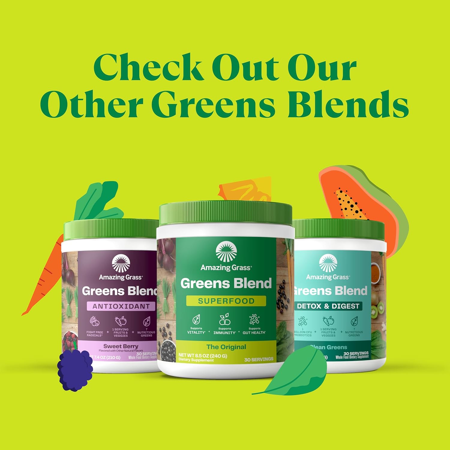 Organic Superfood Powder with Digestive Enzymes, Probiotics, Spirulina, Chlorella, Beet Root - 60 Servings