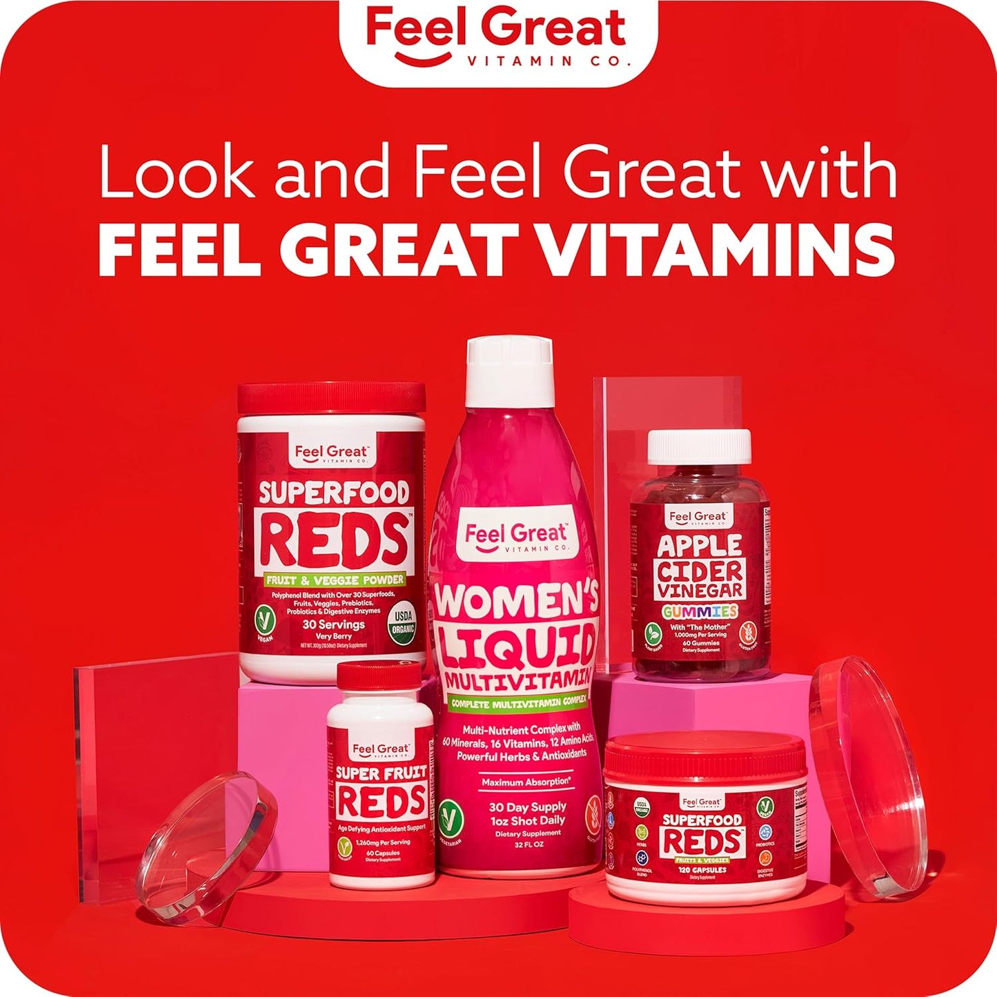 Organic Superfood Reds Powder with Beet Root for Digestive Support and Bloating Relief - Fruit and Veggie Polyphenols Supplement by Feel Great Vitamin Company