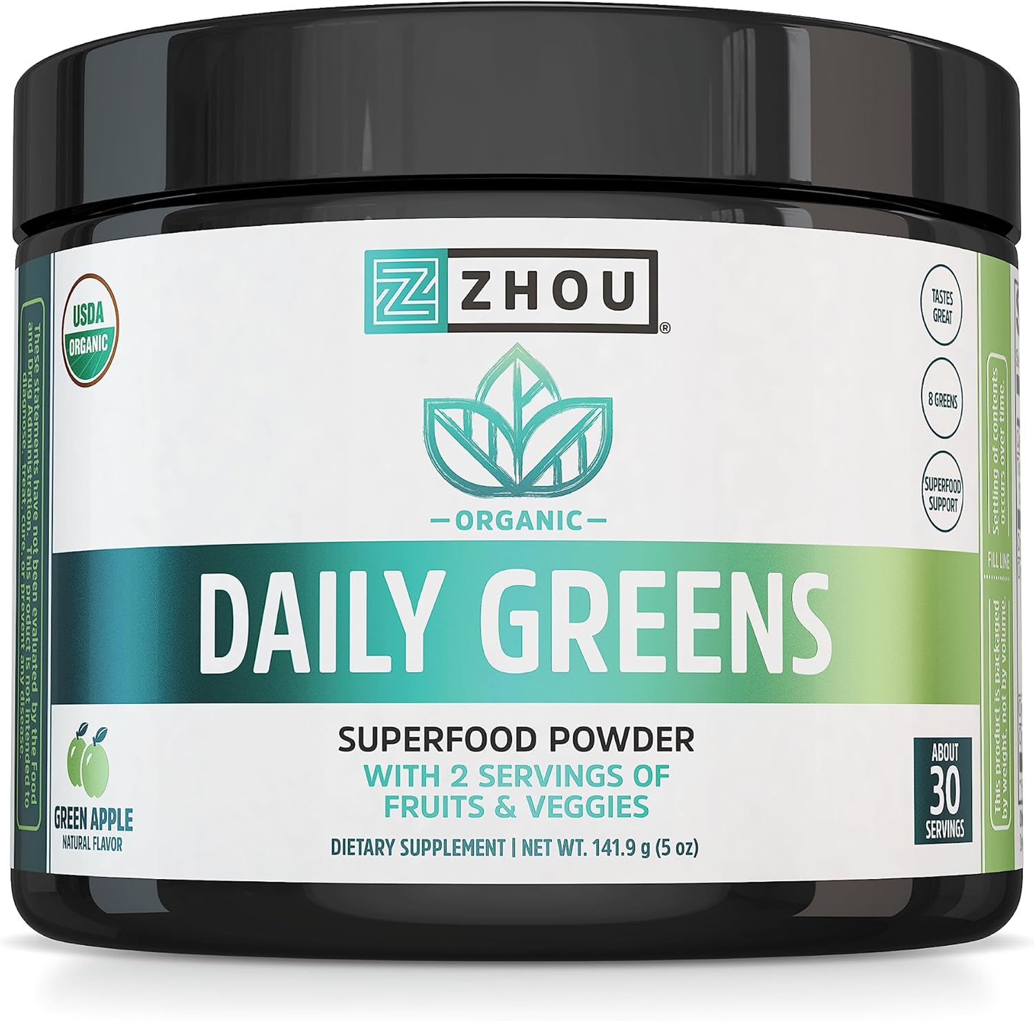 Organic Superfood Smoothie Mix with Spirulina, Chlorella, Wheatgrass, and Kale for Energy and Immune Support - Vegan, Non-GMO (30 Servings)