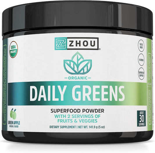 Organic Superfood Smoothie Mix with Spirulina, Chlorella, Wheatgrass, and Kale for Energy and Immune Support - Vegan, Non-GMO (30 Servings)