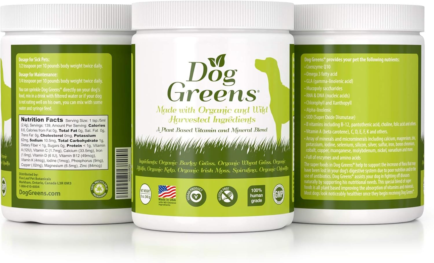 Organic Superfood Supplement for Dogs - 12 oz Pack of 3 - Human-Grade Ingredients with Vitamins, Minerals, Antioxidants for Digestion and Coat Health